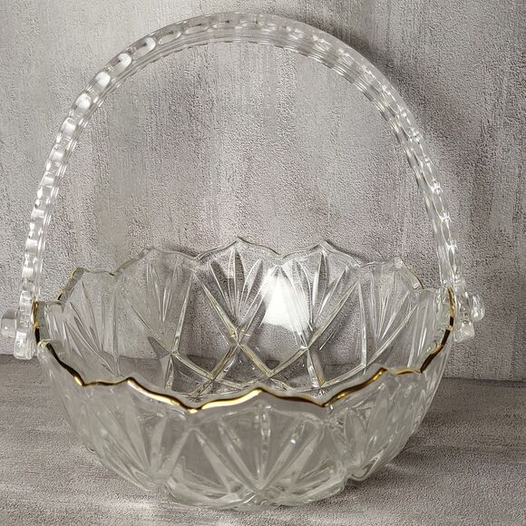 Vintage Waltherglas Glass Handled Basket Bowl Clear Germany 6.5" - Picture 1 of 7